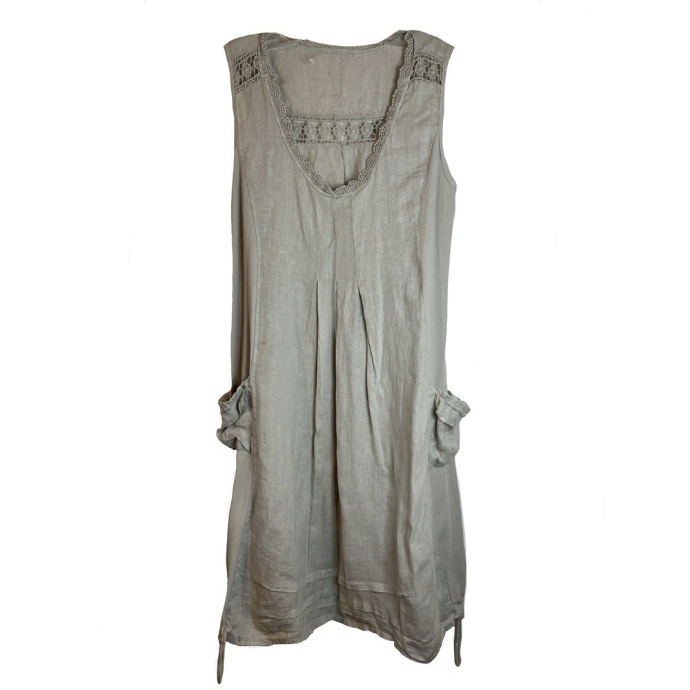 The Art Company Beige 100% Linen Lagenlook Lightweight Pockets Italy Sz XXXL